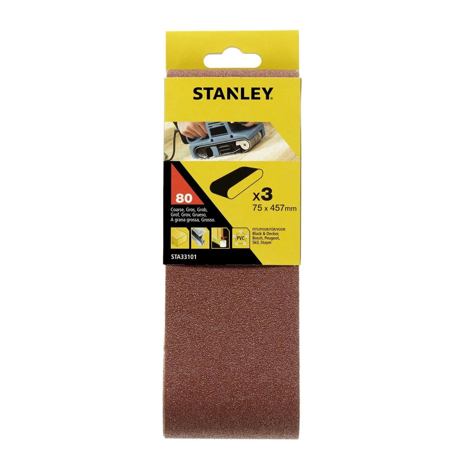 Stanley Belt Sander Belts 75x457 80G - STA33101-XJ 3 Stanley Belt Sander Belts 75x457 80G - STA33101-XJ