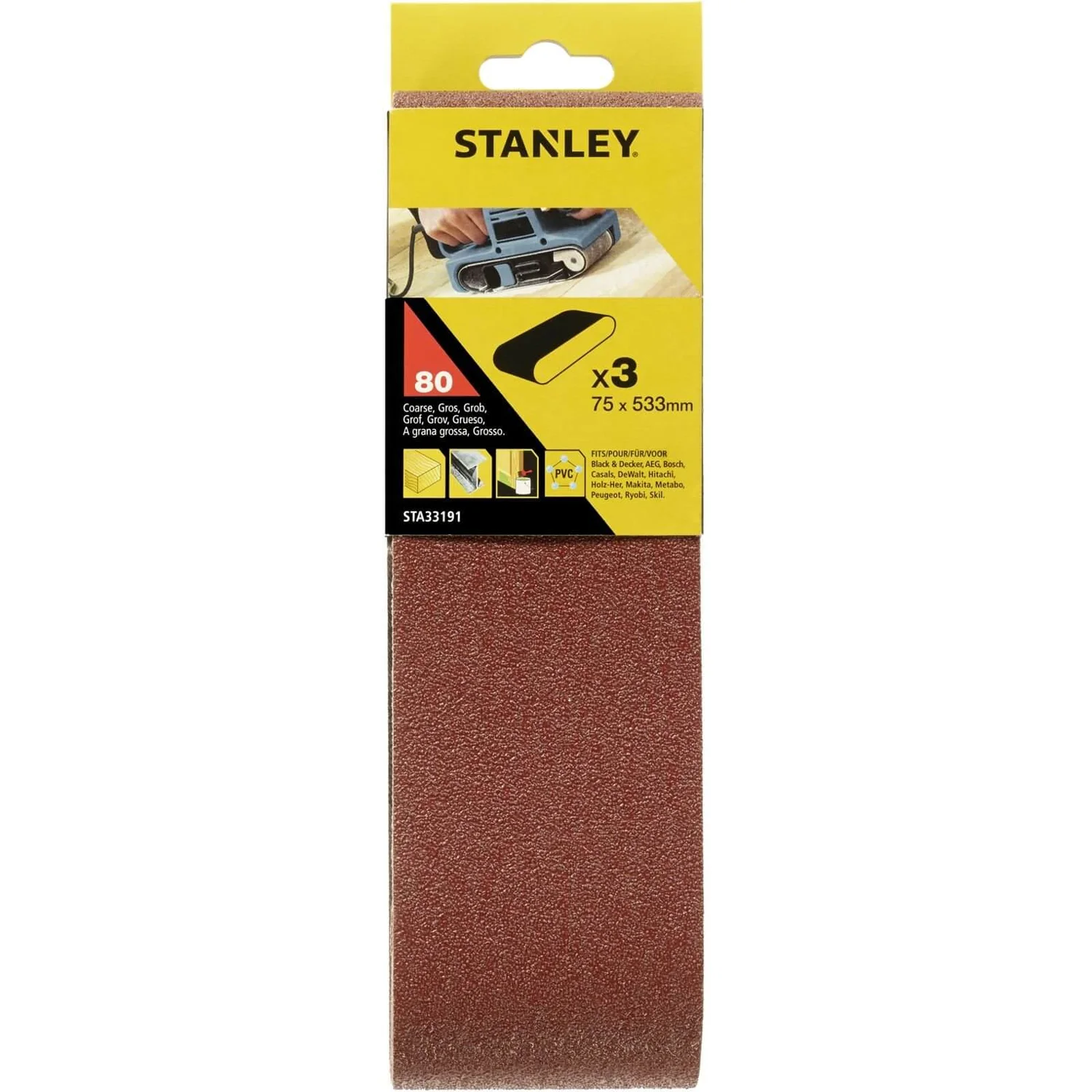Stanley Belt Sander Belts 75x533 80G - STA33191-XJ 2 Stanley Belt Sander Belts 75x533 80G - STA33191-XJ