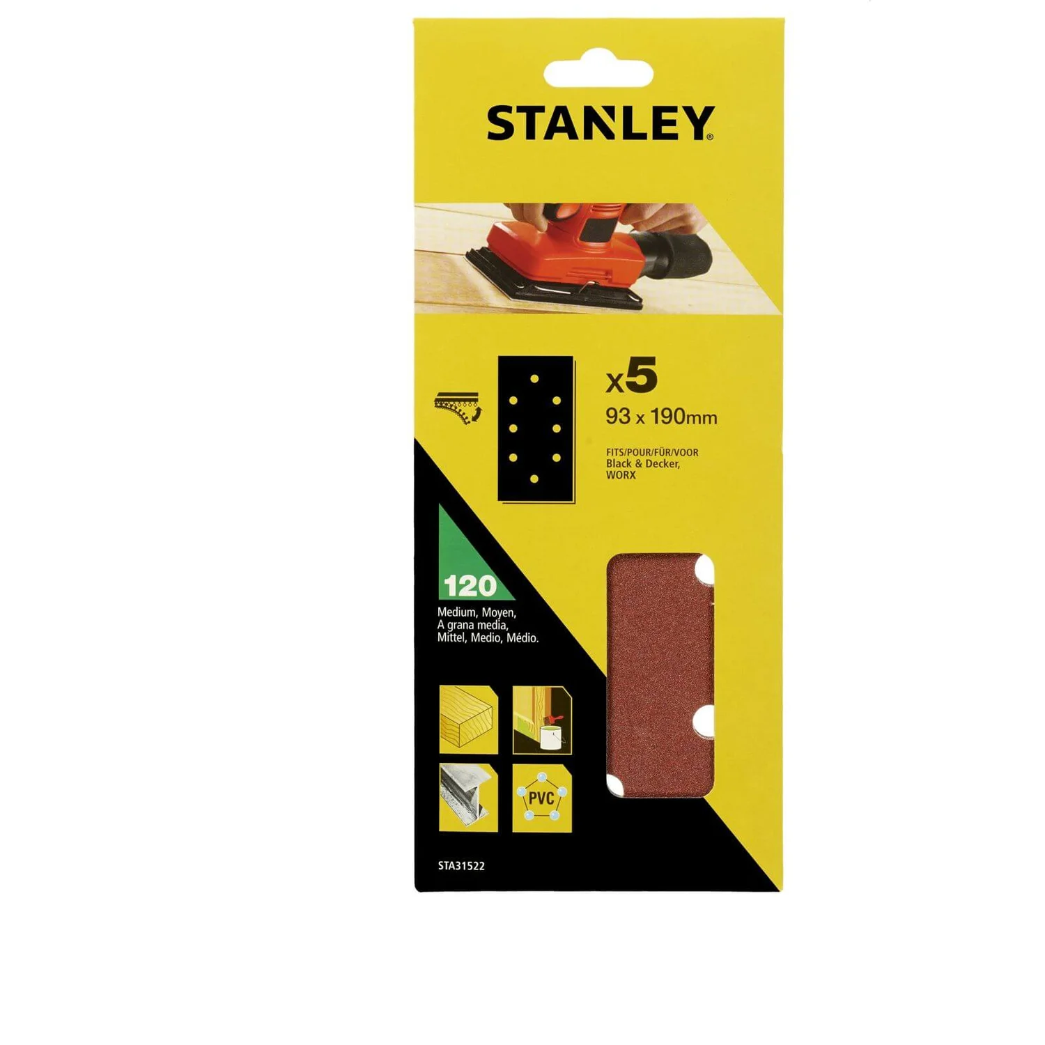 Stanley 1/3 Sheet Sander 120G Hook & Loop Sanding Sheets - STA31522-XJ 3 Stanley 1/3 Sheet Sander 120G Hook & Loop Sanding Sheets - STA31522-XJ