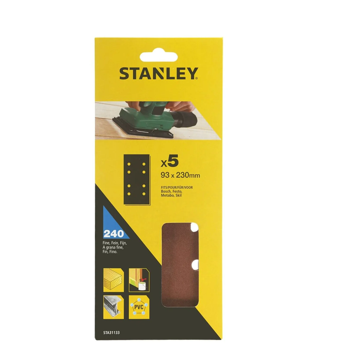Stanley 1/3 Sheet Sander Punched Wire Clip 240G Sanding Sheets 3 Stanley 1/3 Sheet Sander Punched Wire Clip 240G Sanding Sheets