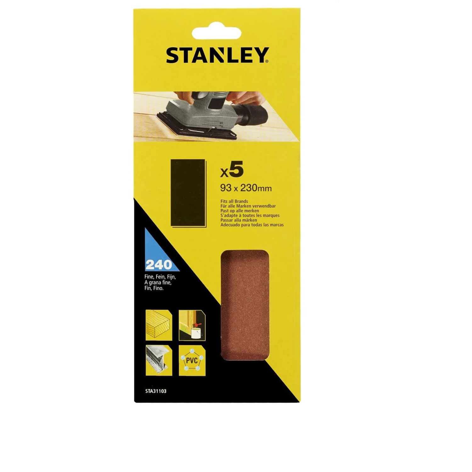 Stanley 1/3 Sheet Sander UNPunched Wire Clip 240G Sanding Sheets - STA31103-XJ 3 Stanley 1/3 Sheet Sander UNPunched Wire Clip 240G Sanding Sheets - STA31103-XJ