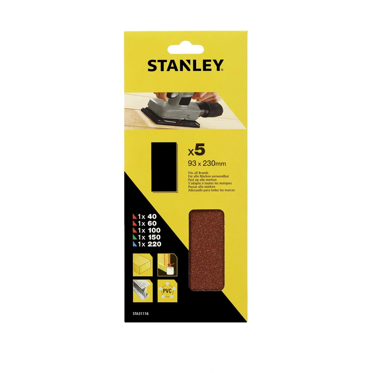 Stanley 1/3 Sheet Sander UNPunched Wire Clip Mixed Sanding Sheets - STA31116-XJ 3 Stanley 1/3 Sheet Sander UNPunched Wire Clip Mixed Sanding Sheets - STA31116-XJ