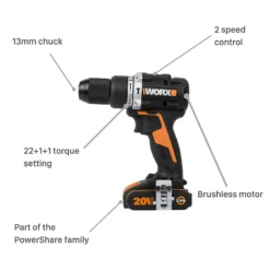 Worx WX352 20v Cordless Brushless Combi Drill With X2 2.0Ah Batteries 12 Worx WX352 20v Cordless Brushless Combi Drill With X2 2.0Ah Batteries -Stanley Shop 14229055 8145019849575481
