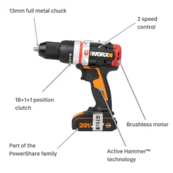Worx WX354 20v Cordless Brushless Combi Hammer Drill With X2 2.0Ah Batteries 12 Worx WX354 20v Cordless Brushless Combi Hammer Drill With X2 2.0Ah Batteries -Stanley Shop 14229056 4165019849129780