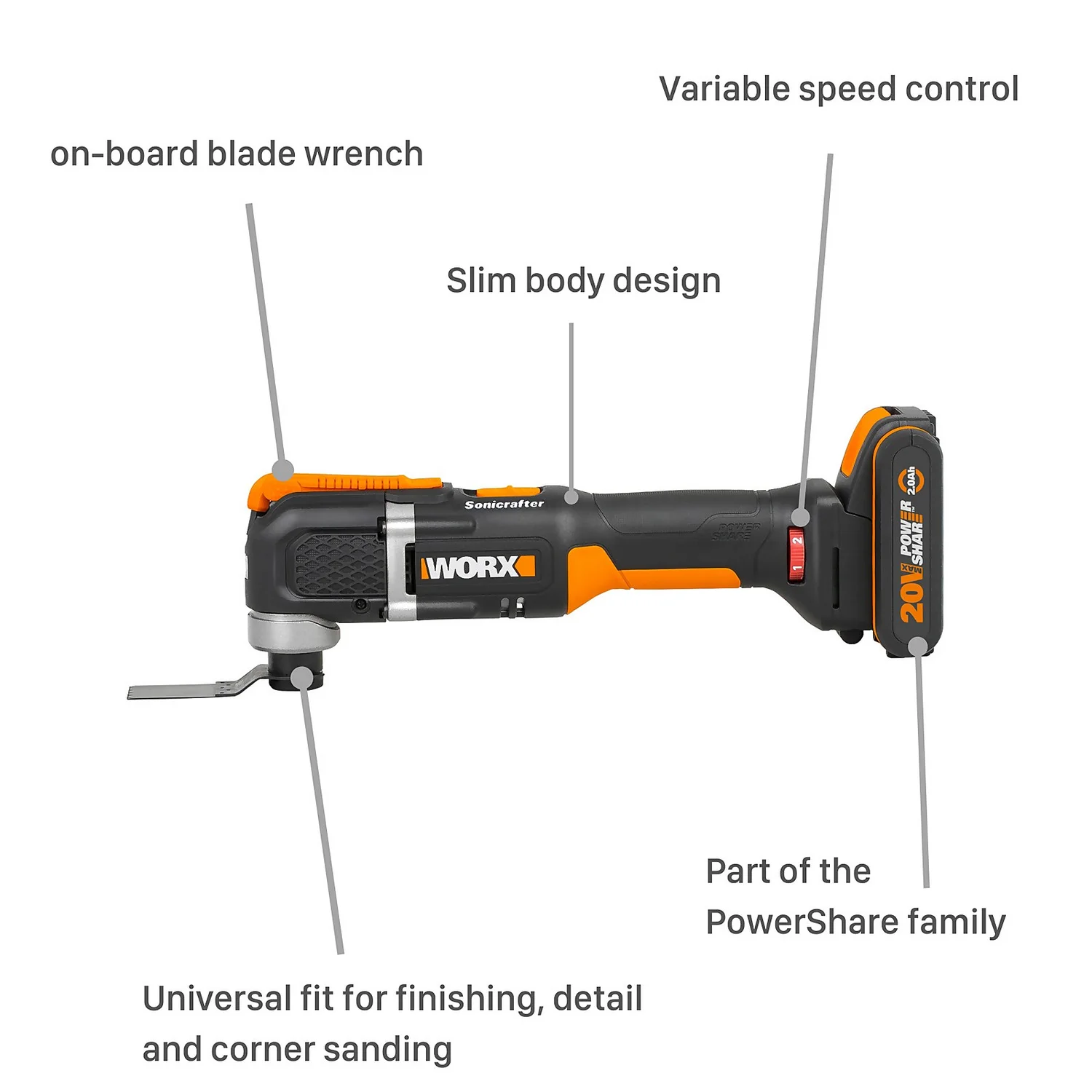 Worx WX696 20v 2.0Ah Sonicrafter Cordless Oscillating Multi Tool 6 Worx WX696 20v 2.0Ah Sonicrafter Cordless Oscillating Multi Tool - Image 4