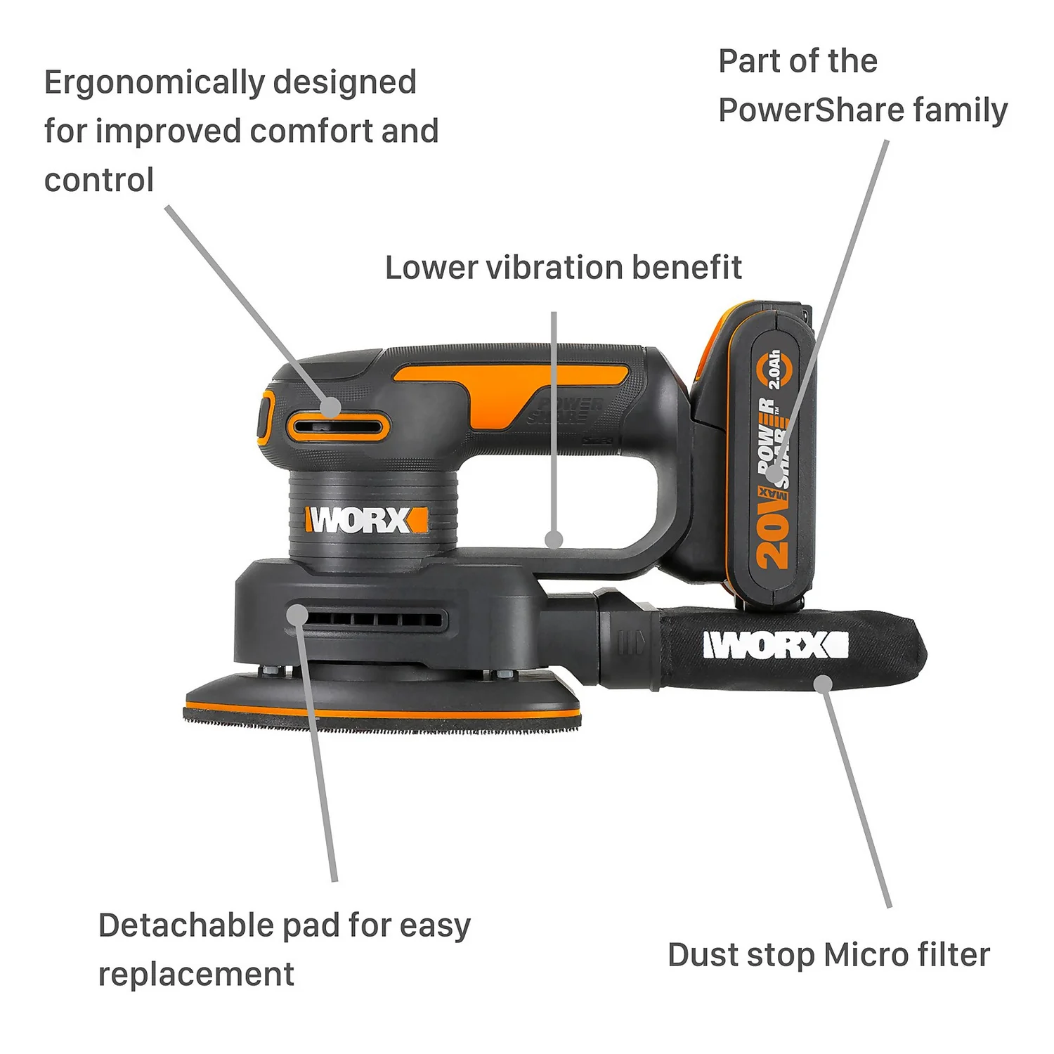 Worx WX822 20v 2.0Ah Cordless Detail Sander 6 Worx WX822 20v 2.0Ah Cordless Detail Sander - Image 4