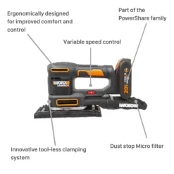 Worx WX820 20v 2.0Ah Cordless Multi Sander -Stanley Shop 14229064 8725019848748768